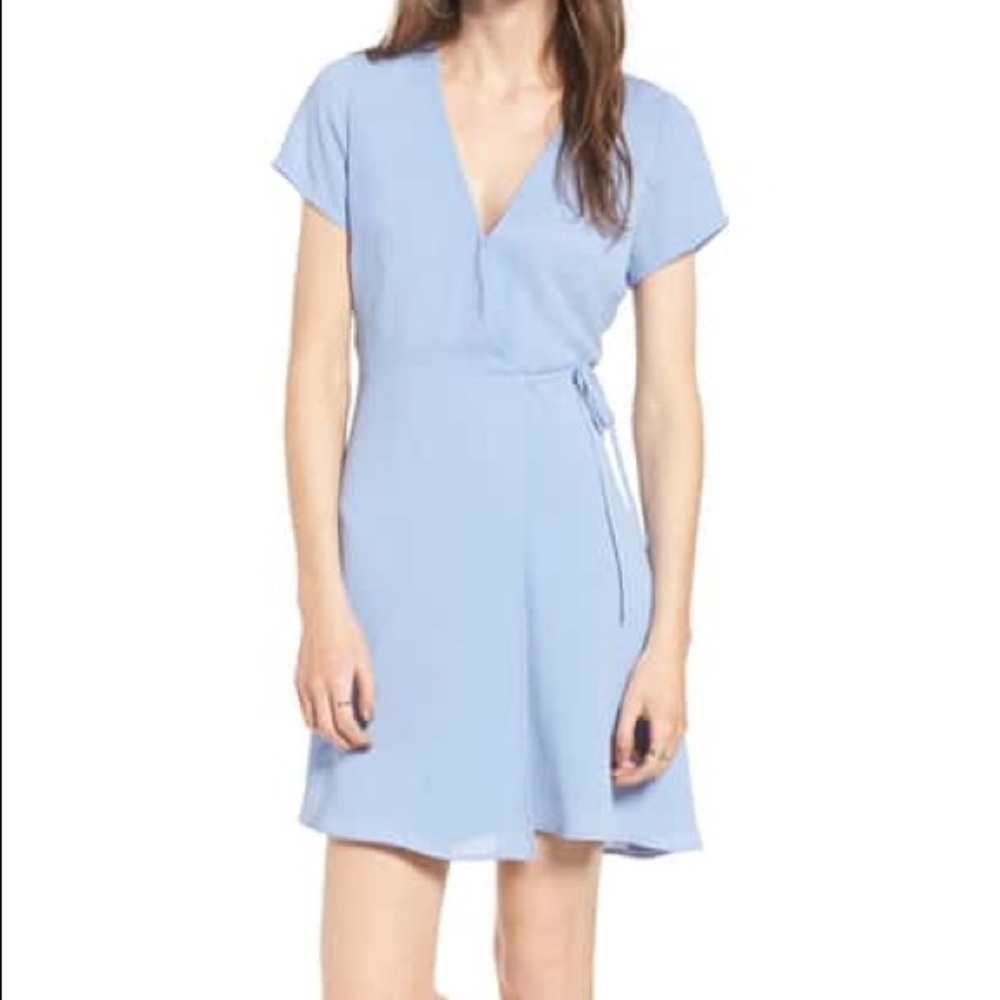 NWT LUSH Olivia Light Blue Wrap Dress, size XS